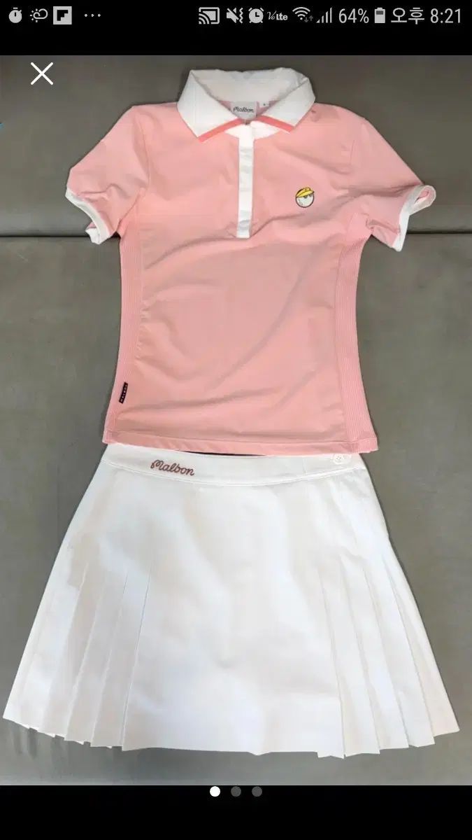 マルボンゴルフ レディースゴルフ 半袖 カラーTシャツ ピンク + プリーツスカート 白