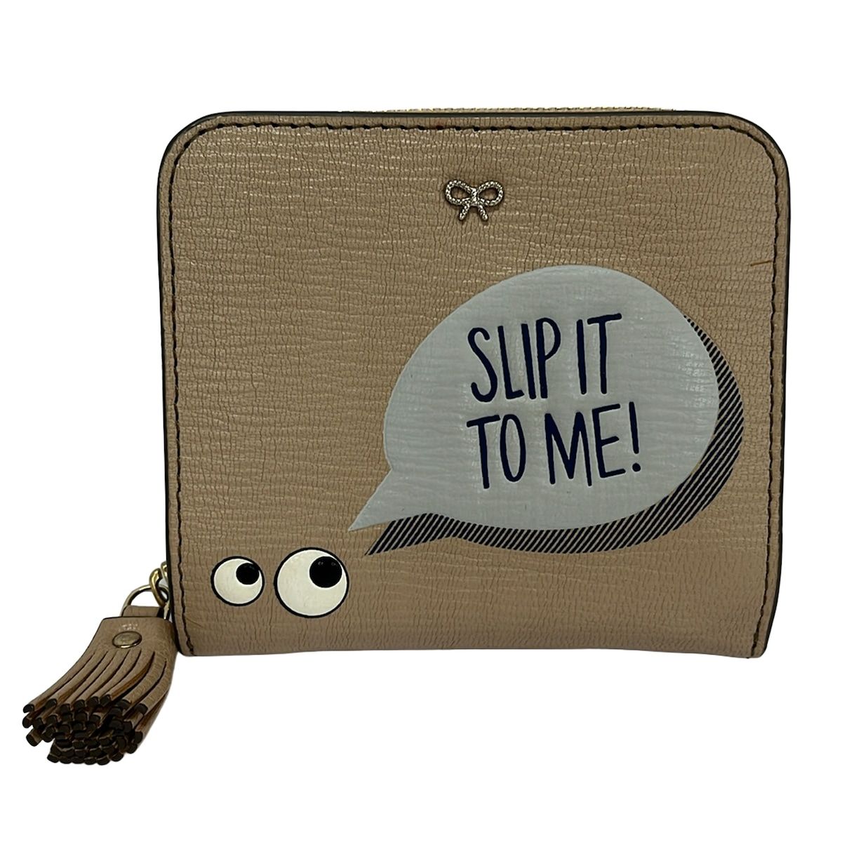 Anya Hindmarch(アニヤハインドマーチ) 2つ折り財布美品 アイズ ベージュ ラウンドファスナー/タッセル レザー