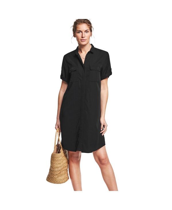 Ellos レディース トップス シャツ リネン ellos Womens Button Front Linen Shirtdress Black ブラック