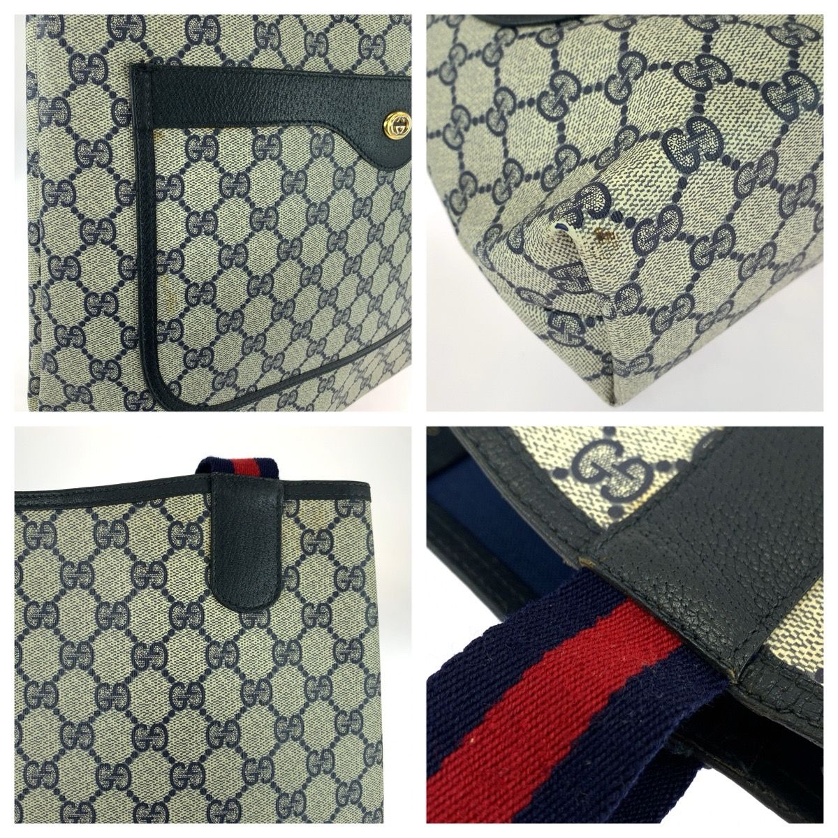 美品 GUCCI グッチ オールドグッチ シェリーライン ネイビー レッド GG