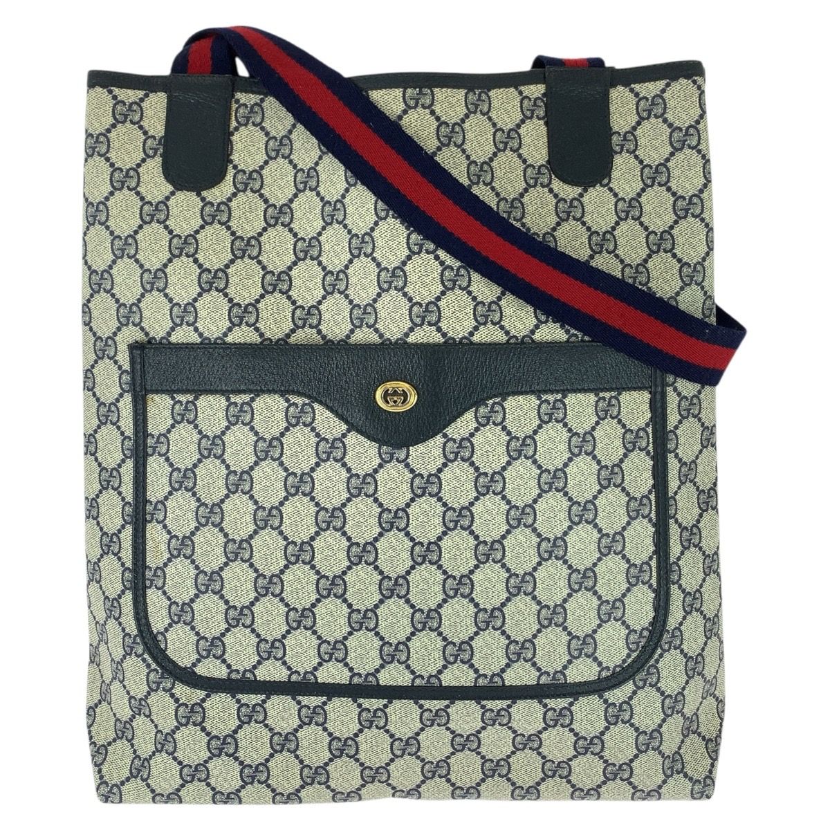 美品 GUCCI グッチ オールドグッチ シェリーライン ネイビー レッド GG