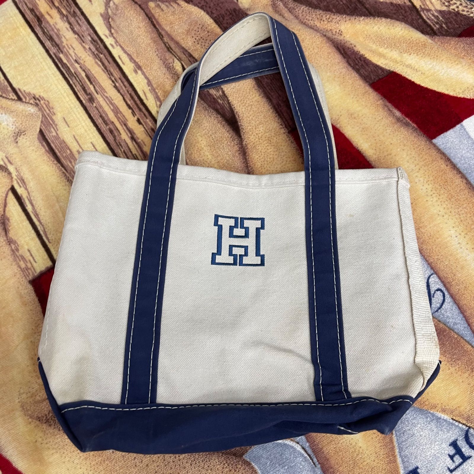 L.L.Bean ボートアンドトート USA製 刺繍Hネイビー - メルカリ