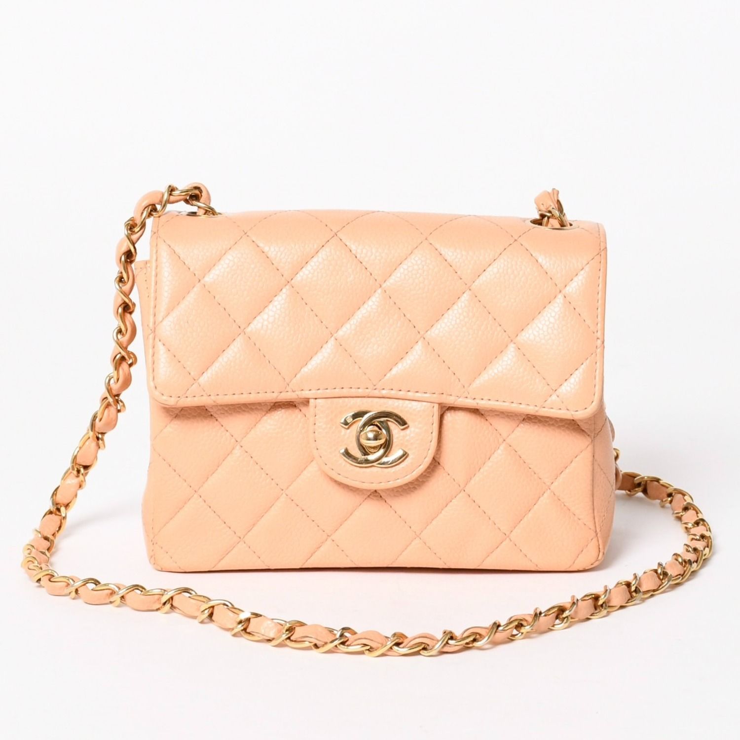 極美品 CHANEL シャネル ミニマトラッセ 17 Sフラップ Sチェーンショルダーバッグ 8番台 ココマーク キャビアスキン サーモンピンク 中古 4a005979