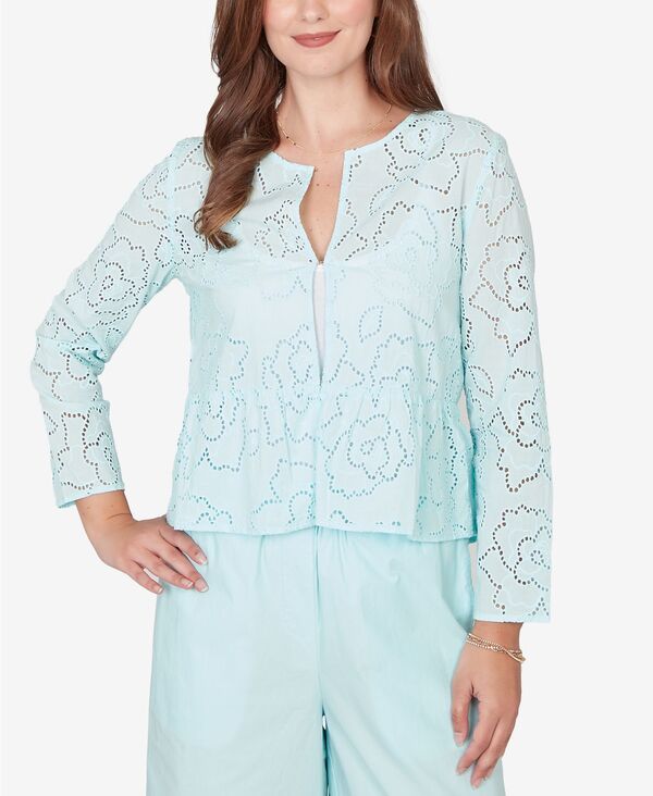ルビーアールディー レディース アウター ジャケット・ブルゾン フラワー柄 プチ フラワー Ruby Rd Petite Floral Eyelet Peplum Jacket Seaglass 13,634円