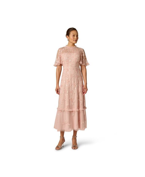 アドリアナ パペル レディース トップス ワンピース クルーネック プチ ミディ Adrianna Papell Petite Crewneck Midi Dress Blush Whisper ブラ