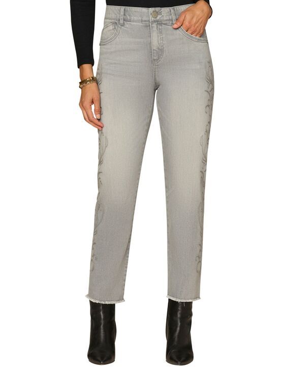 デモクラシー レディース ボトムス デニムパンツ プチ ジーンズ Democracy Petite HighRise Slim Straight Jeans Light Grey Embroidere