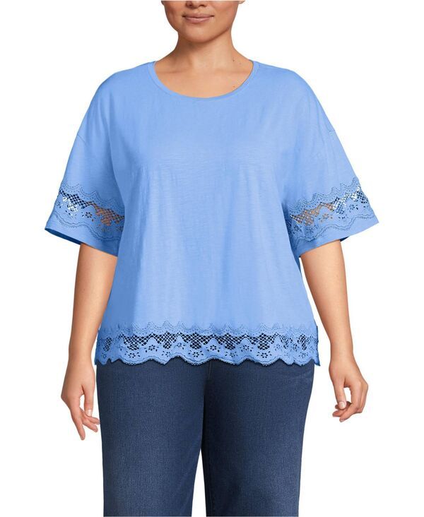 ランズエンド レディース トップス Tシャツ プラスサイズ ジャージー Lands End Plusize Short Sleeve Slub Jersey Cutwork TShirt Clear