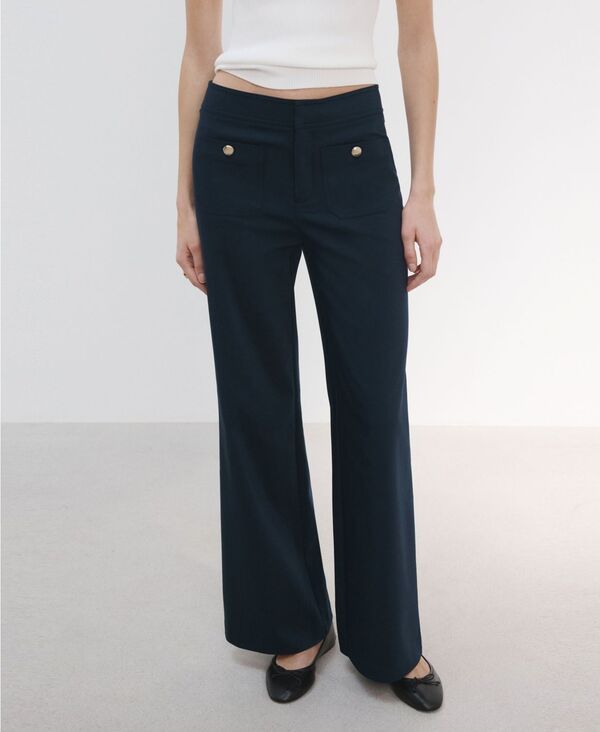 マンゴ レディース ボトムス カジュアルパンツ MANGO Womens Jewel Buttonstraight Pants Navy ネイビー