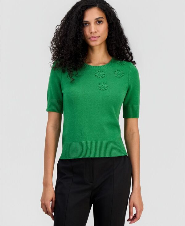 ティー・タハリ レディース アウター ニット・セーター フラワー柄 半袖 フラワー Tahari Womens FloralAppliqu ShortSleeve Sweater Spring Mea 11,866円