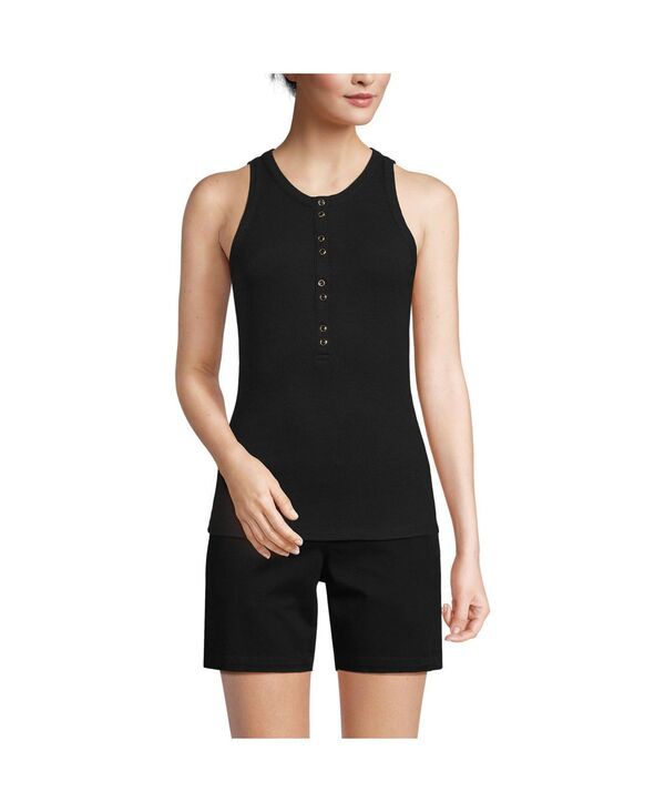 ランズエンド レディース トップス シャツ Lands End Womens Drapey Rib Fitted Henley Tank Top Black ブラック