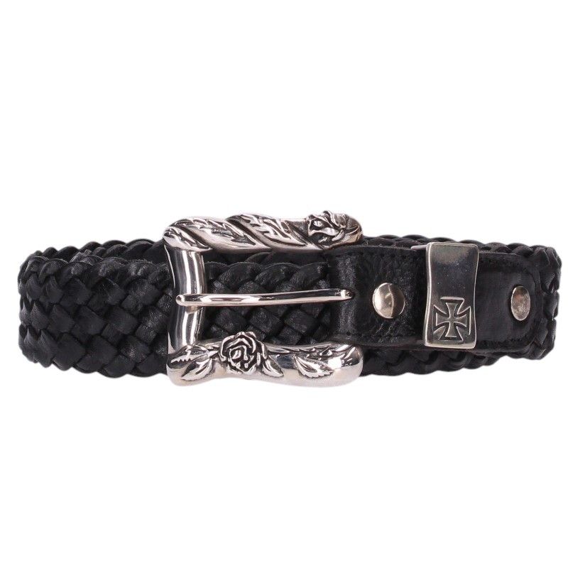 アンファンリッシュデプリメ Port Of Souls Braided Leather Belt フローラルバックルレザーメッシュベルト メンズ 85