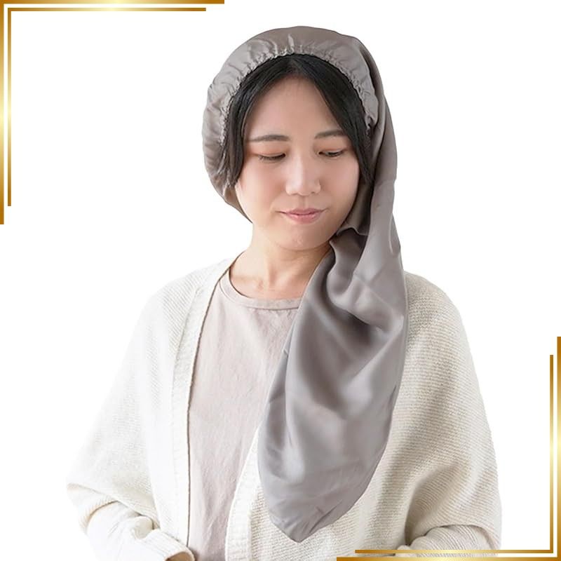 【新品】 [絹屋] シルク 100% ロングナイトキャップ 潤美髪 SO7394 ロングヘア用 鉛色