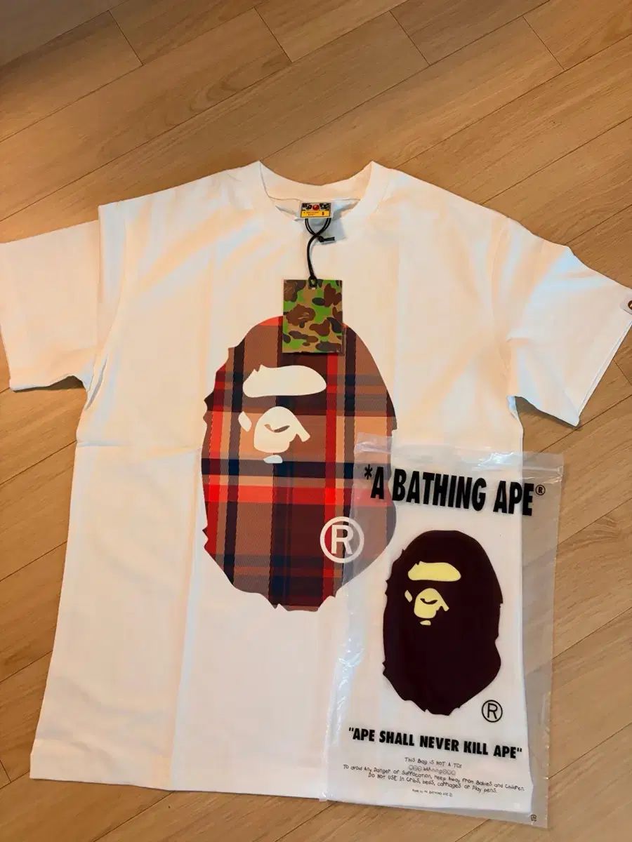 A BATHING APE チェック カモフラ半袖Tシャツ 白 S 新品