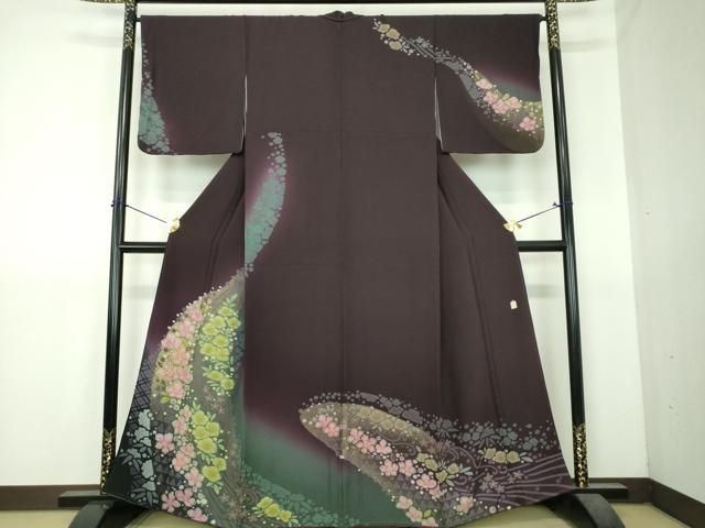 平和屋着物●十日町　名門　滝泰謹製　訪問着　絞り　流水花文　暈し染め　金彩　正絹　逸品　DABI6229ps