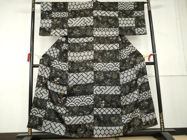 平和屋着物●訪問着　絞り　刺繍　横段吉祥花文　黒地　金糸　金彩　正絹　逸品　AABL4069cs 30,420円
