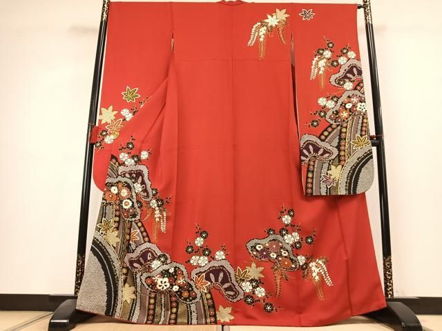 平和屋着物●豪華振袖　駒刺繍　枝松梅文　金彩　正絹　逸品　AABK8068fy 28,080円
