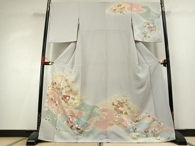 平和屋着物●訪問着　扇面花文　暈し染め　金彩　正絹　逸品　AABK8100fy