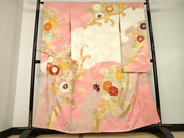 平和屋着物●豪華振袖　駒刺繍　花唐草文　金彩　正絹　逸品　AABL2114ck