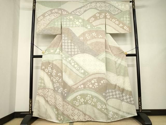 平和屋着物●訪問着　総絞り　遠山重ね文　金彩　正絹　逸品　AABL3611ck