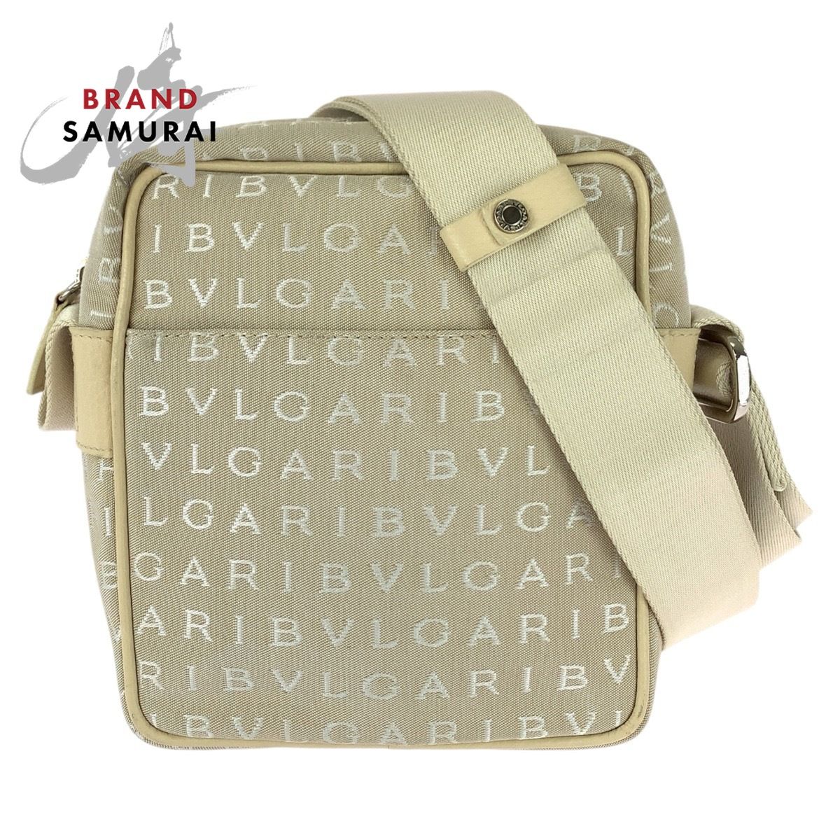 美品 BVLGARI ブルガリ ロゴマニア ベージュ シルバー金具 キャンバス/レザー ショルダーバッグ ポシェット レディース 603751【中古】