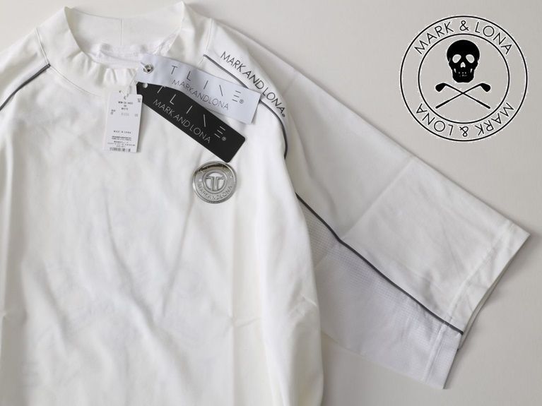 正規品★MARK&LONA マーク＆ロナ★Pulse Mock Shirt 背面スカルロゴモックネックシャツ42★XS【MXM-5A-AA02】ホワイト白【本物保証】展示品
