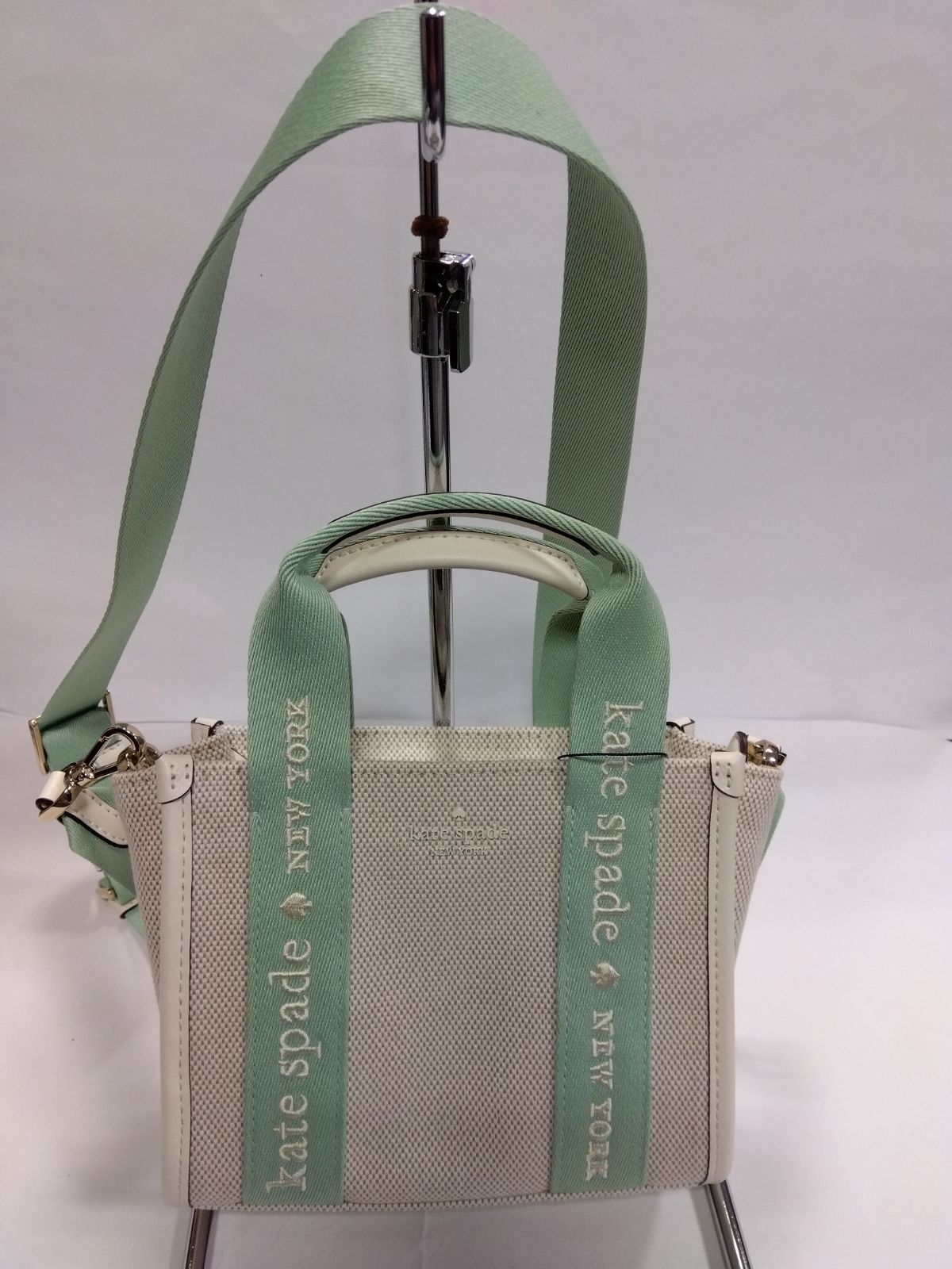 M19 ケイトスペード ニューヨーク kate spade new york バッグ 美品 2WAY アイボリー オフホワイト ライトグリーン エメラルドグリーン かわいい 中古品