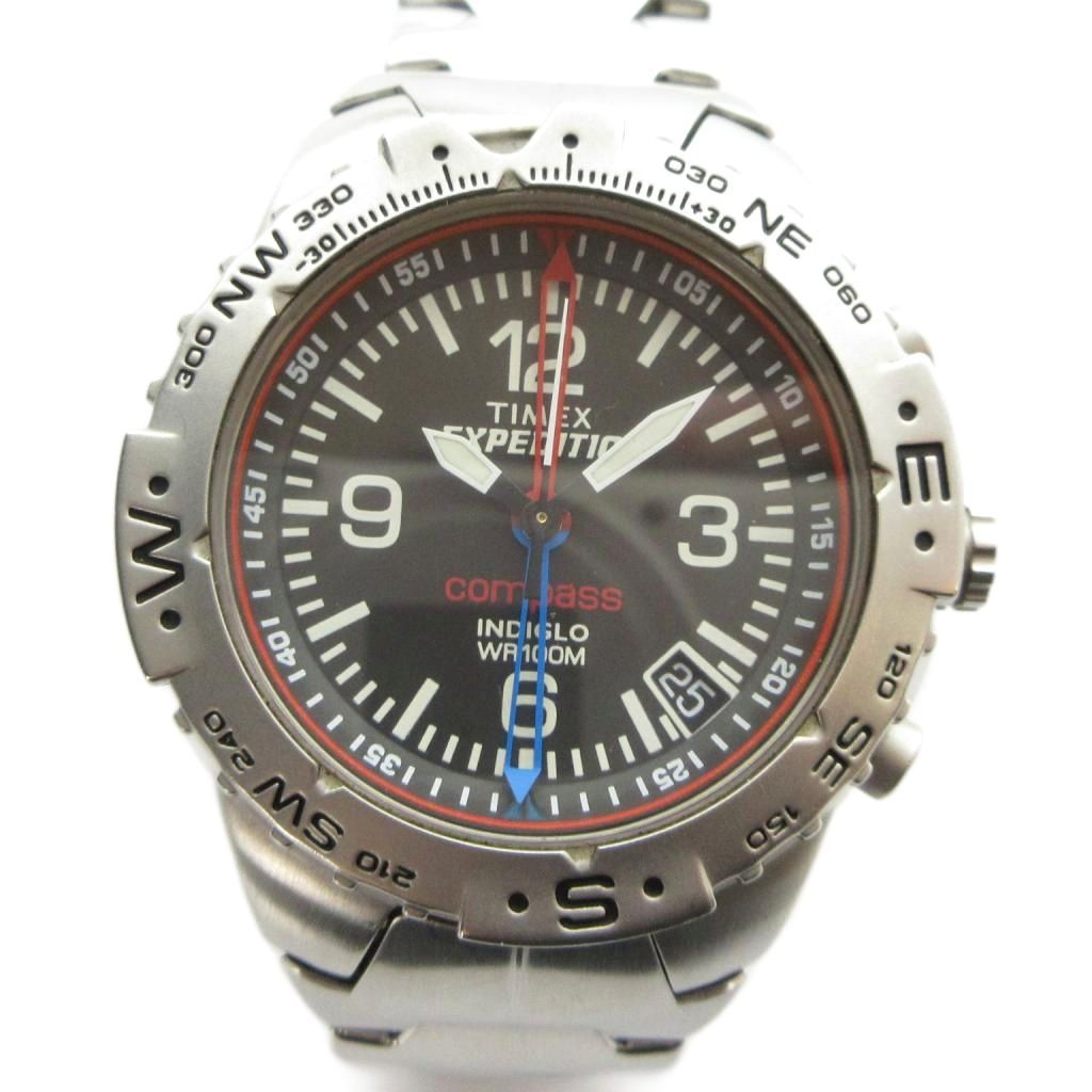 タイメックス TIMEX 腕時計 クォーツ ウォッチ 回転ベゼル カレンダー付き 黒文字盤 シルバー色 ■GY18 /MQ