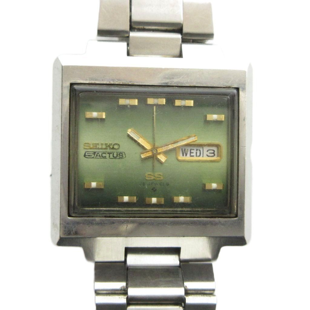 セイコー SEIKO 5ACTUS 5アクタス 6106-5530 腕時計 自動巻き ウォッチ カレンダー付き デイデイト スクエア 純正ブレス シルバー色 ■GY18 /MQ 14,630円