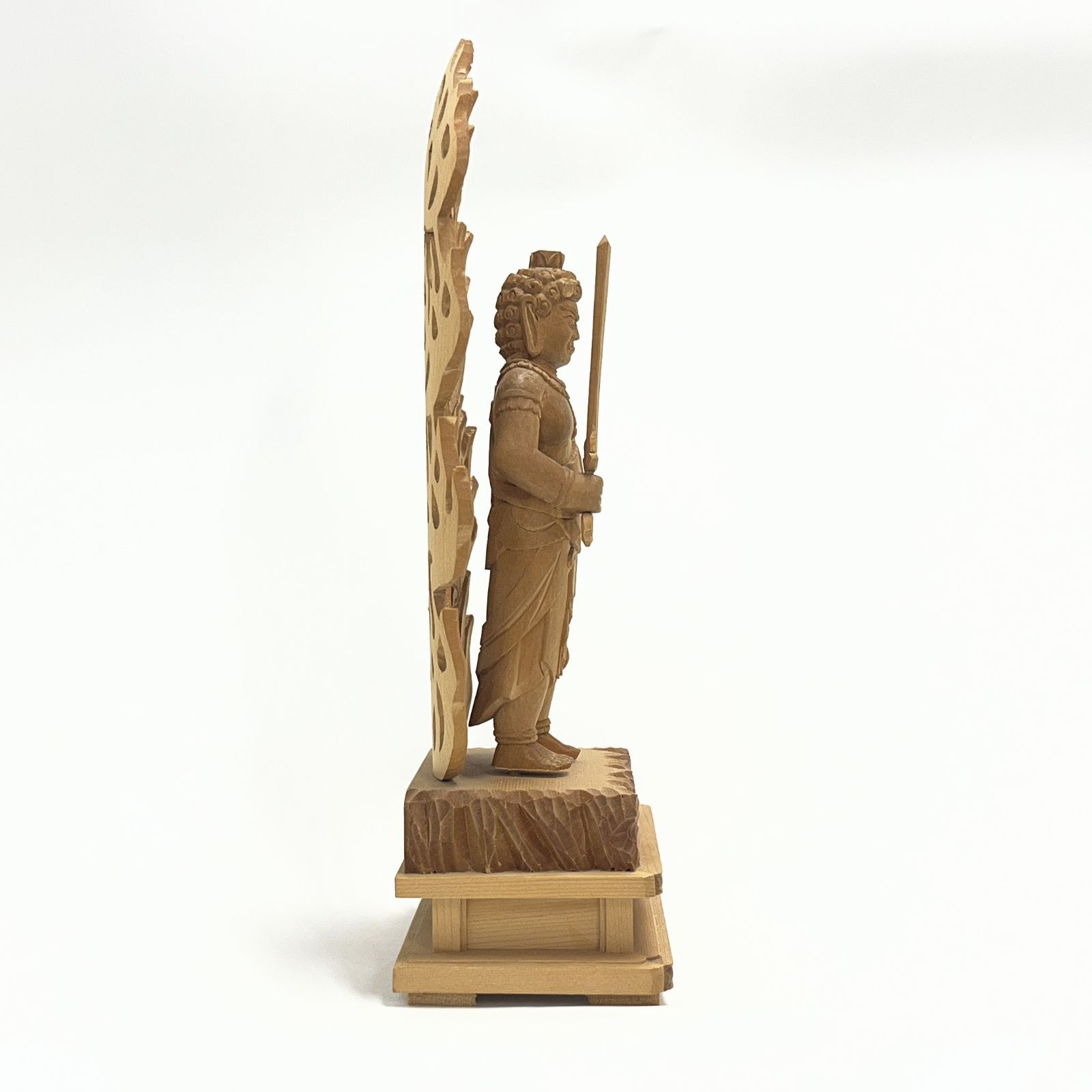 展示品アウトレット】不動明王 立像 4寸 総高さ25cm 木彫り 仏像 炎