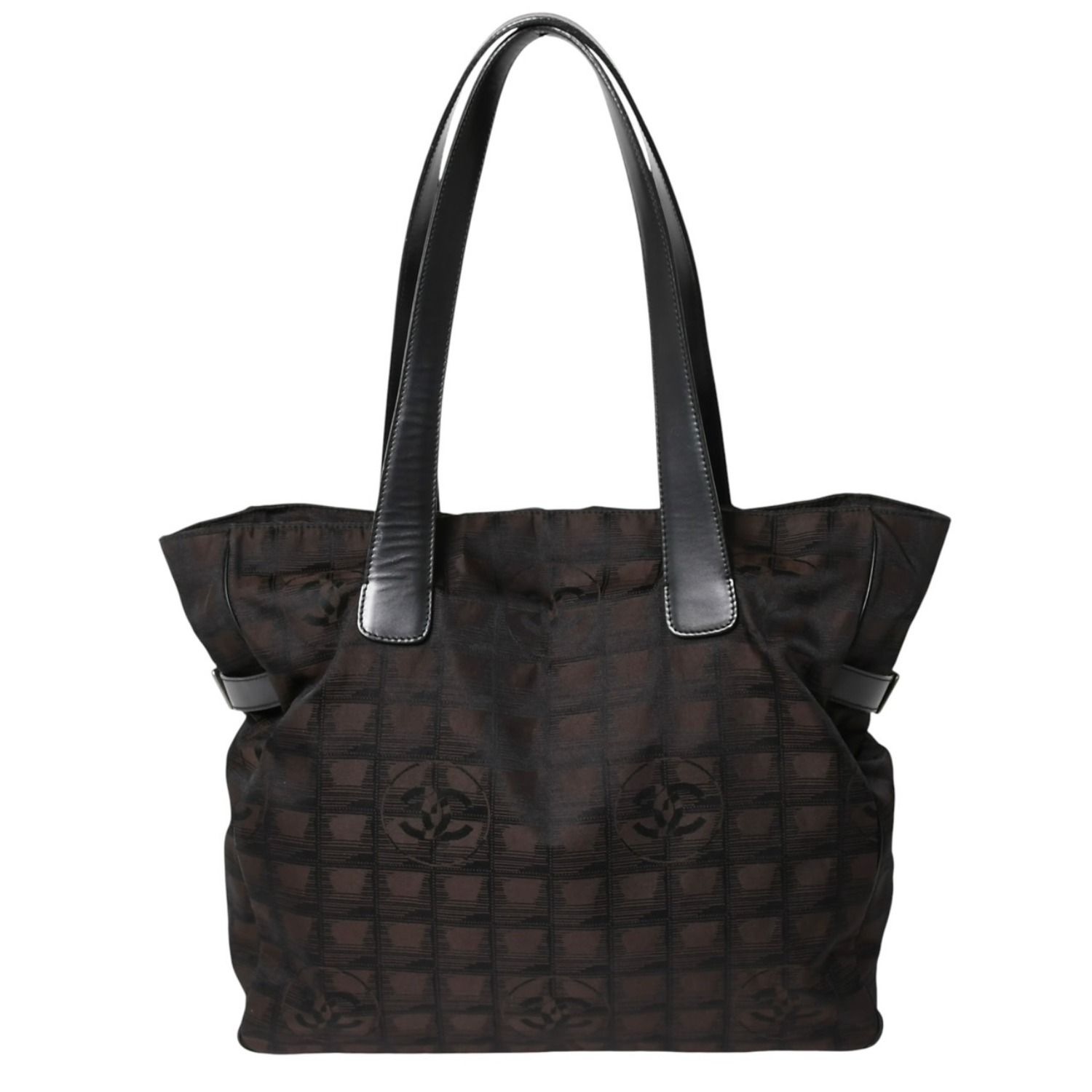 極美品 CHANEL シャネル ニュートラベルライン トートバッグ ハンドバッグ 9番台 ココマーク ジャガード ナイロン ブラウン 中古 4a005782