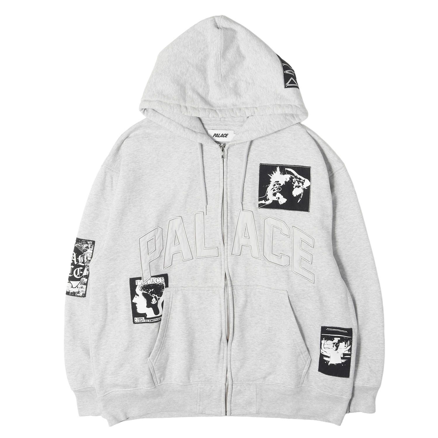 【美品】PALACE パレス パーカー グレー(Grey Marl) サイズ:L 25SS パッチデザイン フルジップ スウェットパーカー PATCH UP ZIP HOOD トップス フーディー【メンズ】【中古】