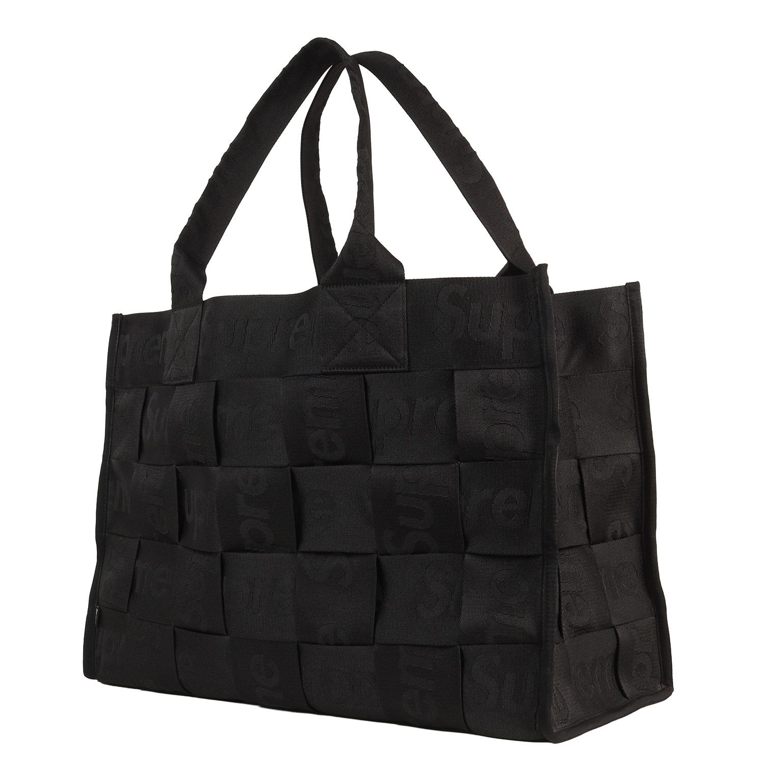 【美品】Supreme シュプリーム バッグ ブラック 黒 23SS ジャガードロゴ柄 ウーブン ラージ トートバッグ Woven Large Tote Bag ブランド カバン【メンズ】【中古】
