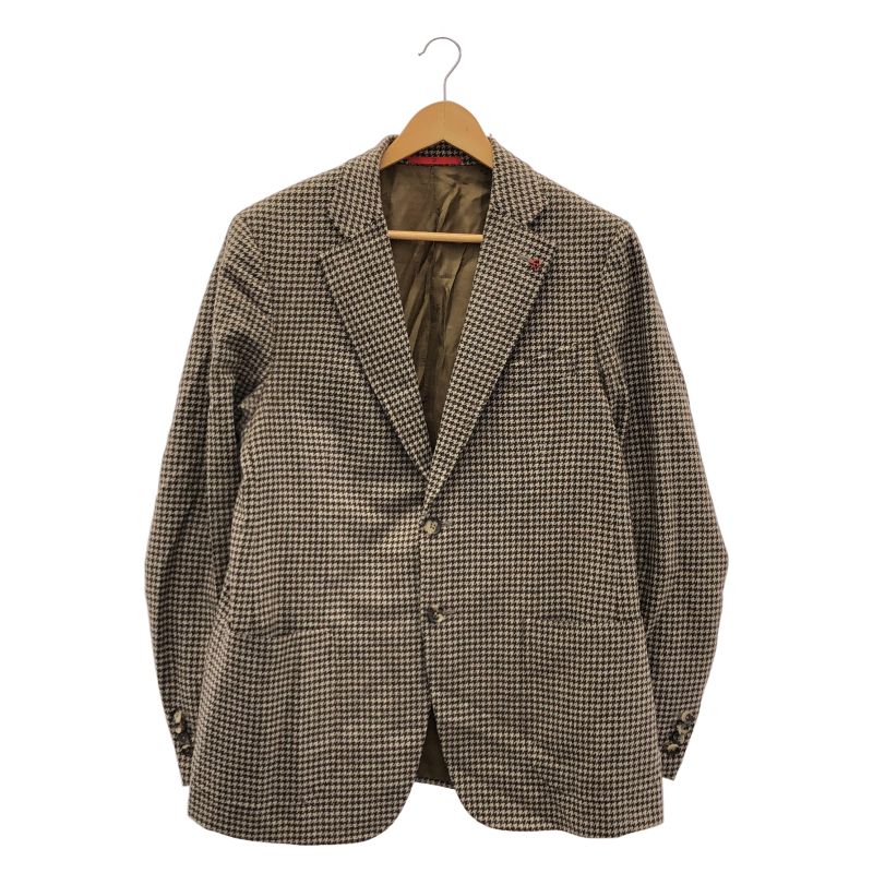 中古】ISAIA 千鳥格子 2Bテーラードジャケット サイズ50 ベージュ