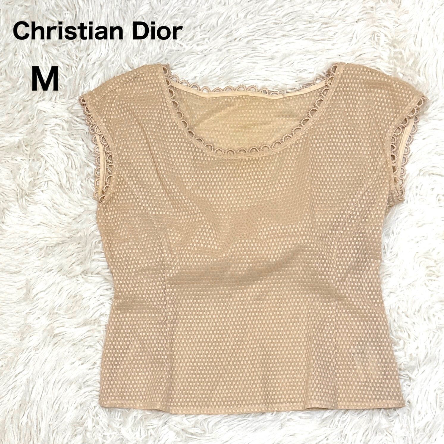 Christian Dior クリスチャンディオール 透かし編みニットトップス M 半袖 クロシェレース