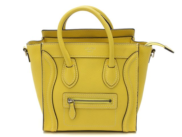 CELINE セリーヌ ラゲージ ナノショッパー イエロー レザー ハンドバッグ レザー イエロー レディース【中古】436 81,312円