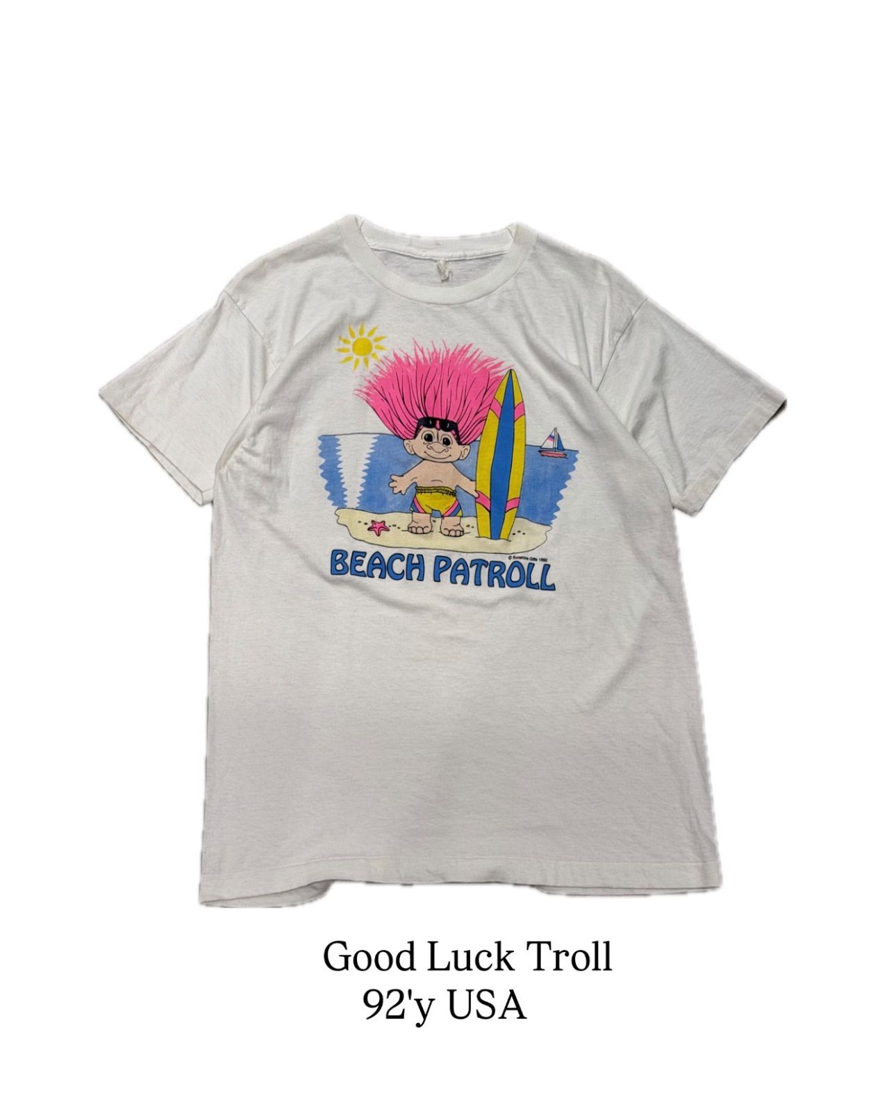 【 Troll Doll / Good Luck Troll 】 1992\'y USA S/S T-shirt トロールドール 半袖 Tシャツ シングルステッチ 白 90年代 アメリカ製