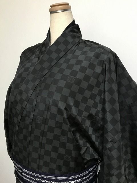 新品 4Lサイズ 男物 小紋 グレー地に市松模様