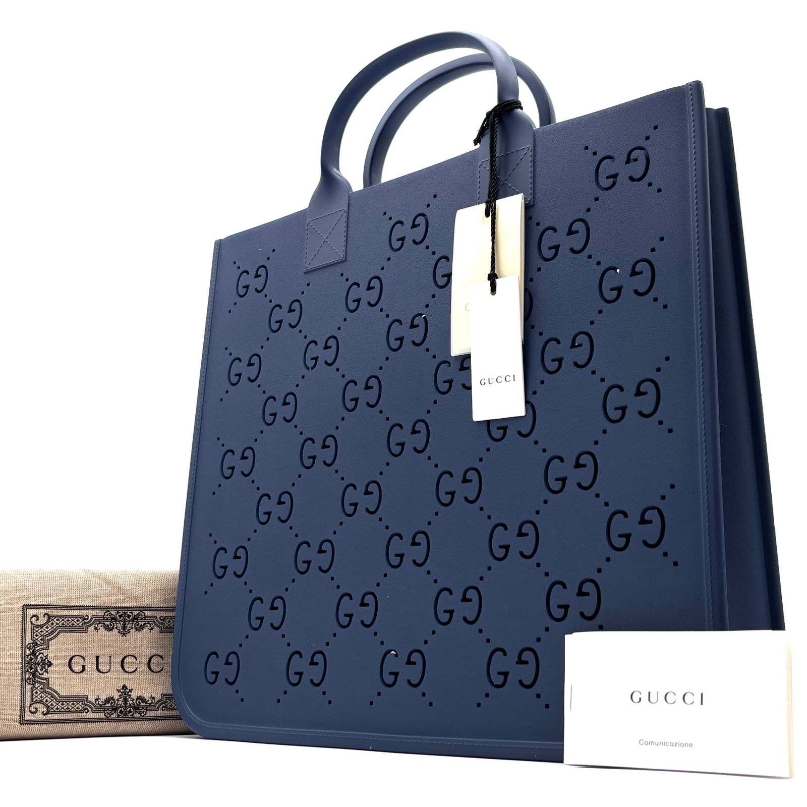 未使用保管品 タグ付 グッチ GUCCI チルドレン GGラバー トートバッグ ハンドバッグ ネイビー 紺 シリコン 大容量 お盆 帰省 敬老の日 シルバーウィーク 秋 ハロウィン ギフト プレゼント
