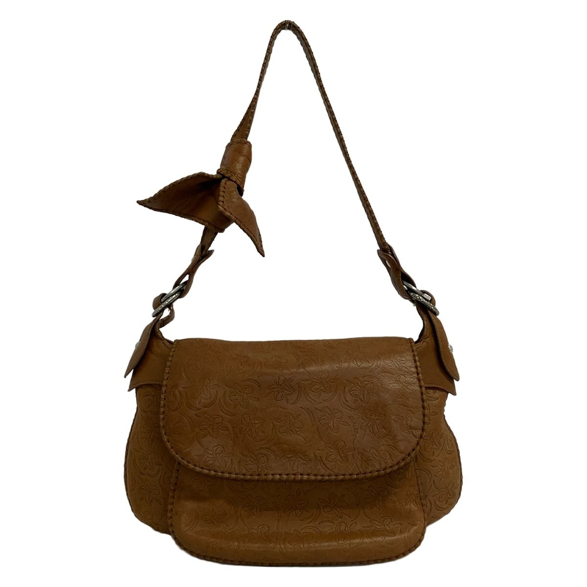 FERRAGAMO/SalvatoreFerragamo(サルバトーレフェラガモ) ショルダーバッグ ガンチーニ ブラウン 型押し加工/花柄 レザー