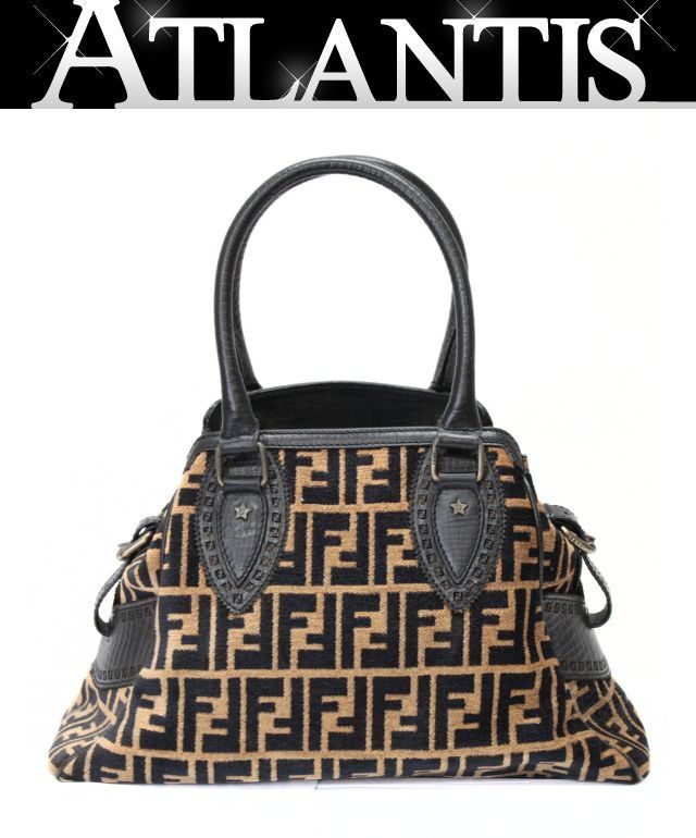 フェンディ FENDI ズッカ エトニコ ハンドバッグ パイル×レザー ブラウン系 【75749】