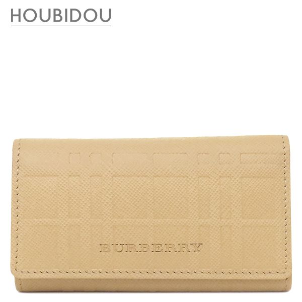 バーバリー BURBERRY キーケース チェック 4連 キーケース レザー ベージュ シルバー金具 4本 鍵入れ 【中古】
