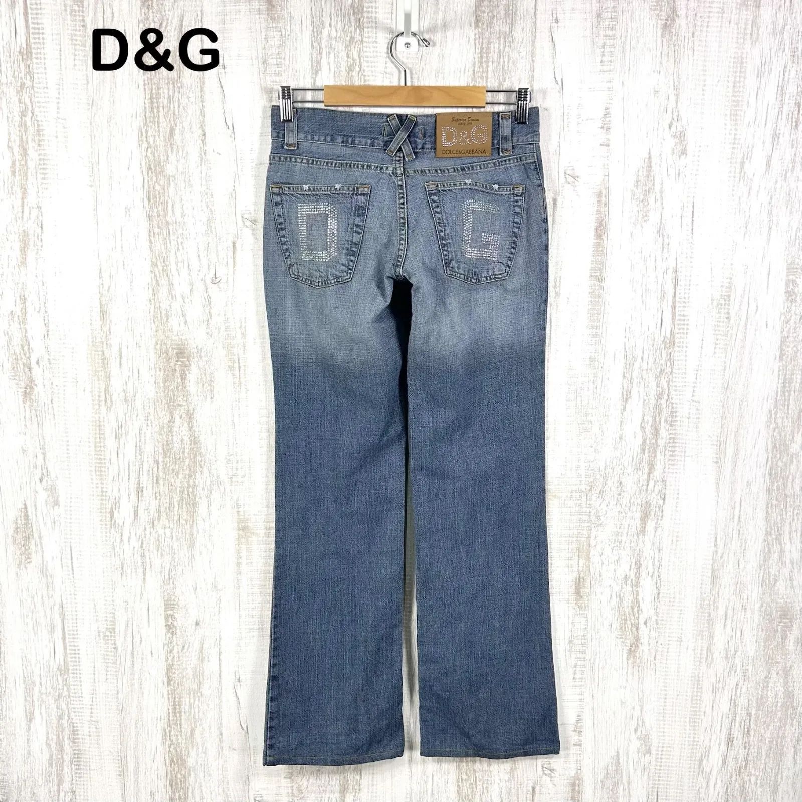 00s D&G DOLCE&GABBANA ドルチェアンドガッバーナ ラインストーンロゴ ローライズデニムパンツ ブルー y2k 平成ギャル 13,090円