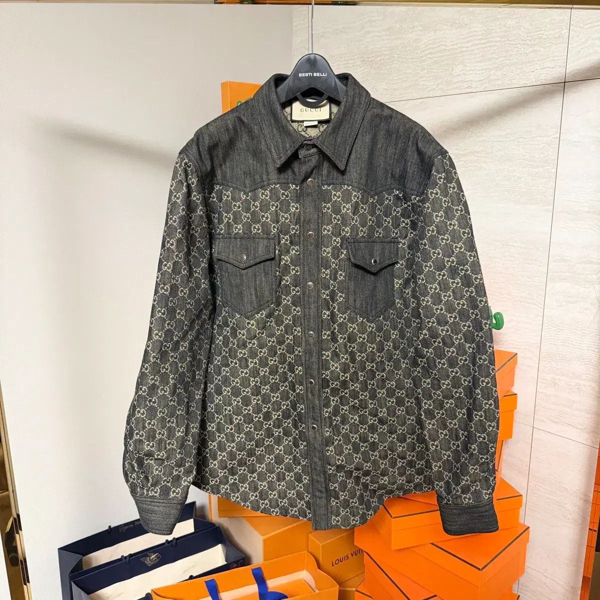 50サイズ/百貨店購入 グッチ GG ジャカード デニム シャツ ジャケット 84,444円