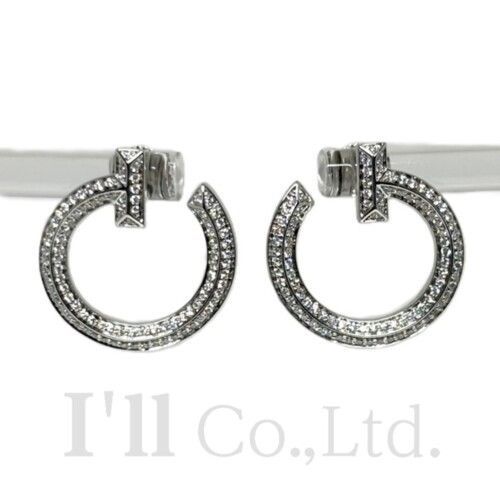 Tiffany&Co.　ティファニー　Tワン　オープン　フープ　ピアス　68408121　750WG　パヴェダイヤモンド計0.48ct　ブランドジュエリー　K18WG　ホワイトゴールド　Au750　18金　Tモチーフ　サークル【中古】【88011】