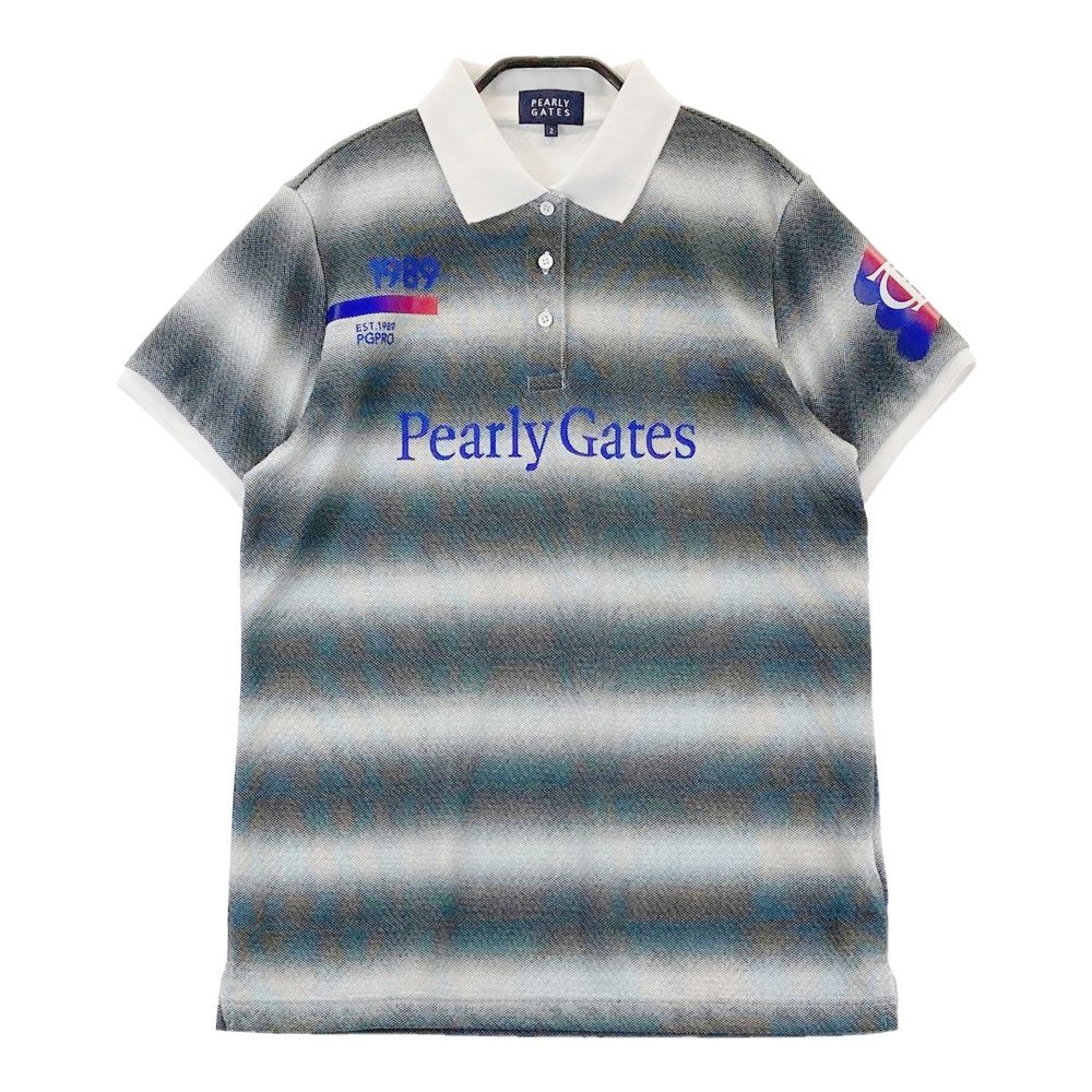 サイズ：2 PEARLY GATES パーリーゲイツ 2024年モデル ロゴプリント 半袖ポロシャツ ボーダー柄 グレー系 [240101442030] ゴルフウェア レディース ストスト 9,636円