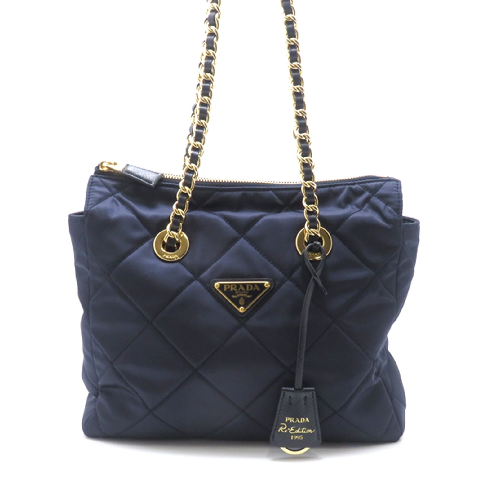 PRADA プラダ Re-Edition2005Re-Nylonキルティングチェーンショルダー ショルダーバッグ ナイロン ネイビー レディース【中古】431