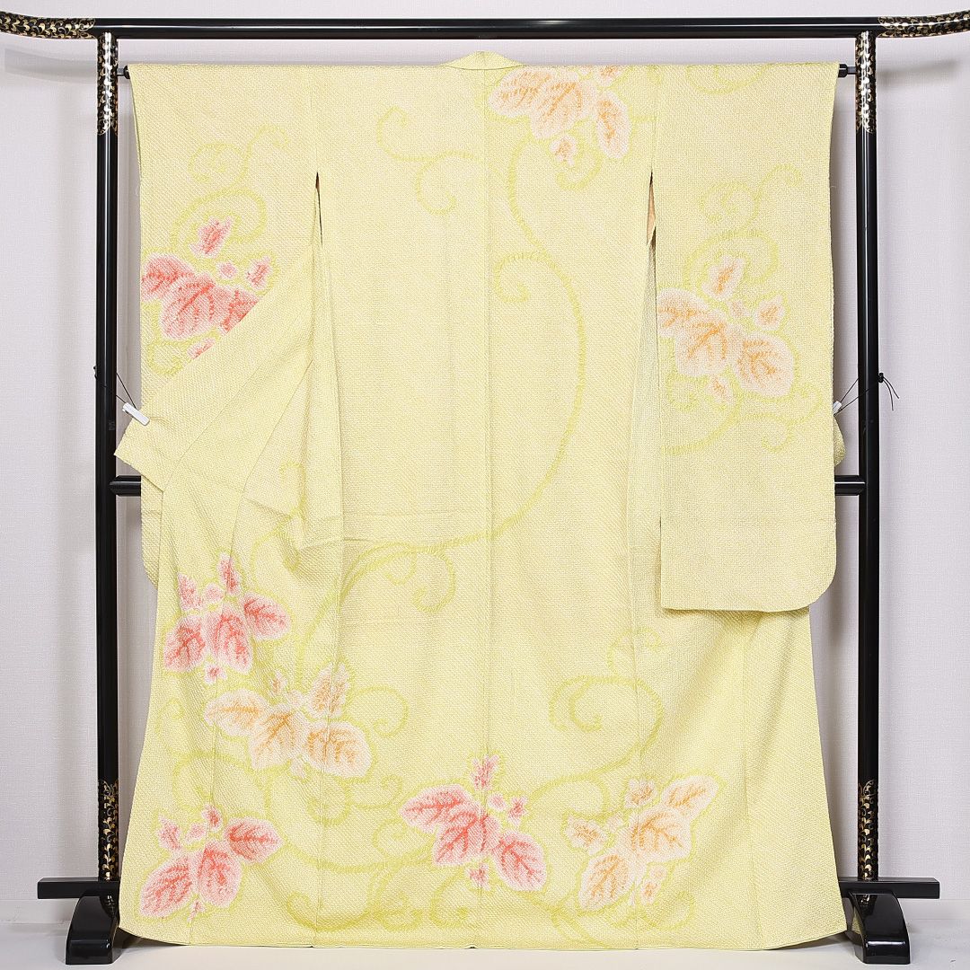 振袖 (総絞り) 袷 身丈171cm 裄丈64cm 正絹 Aランク インフォーマル 広衿 2XLサイズ 唐草華文 黄系 M4 1215-06632