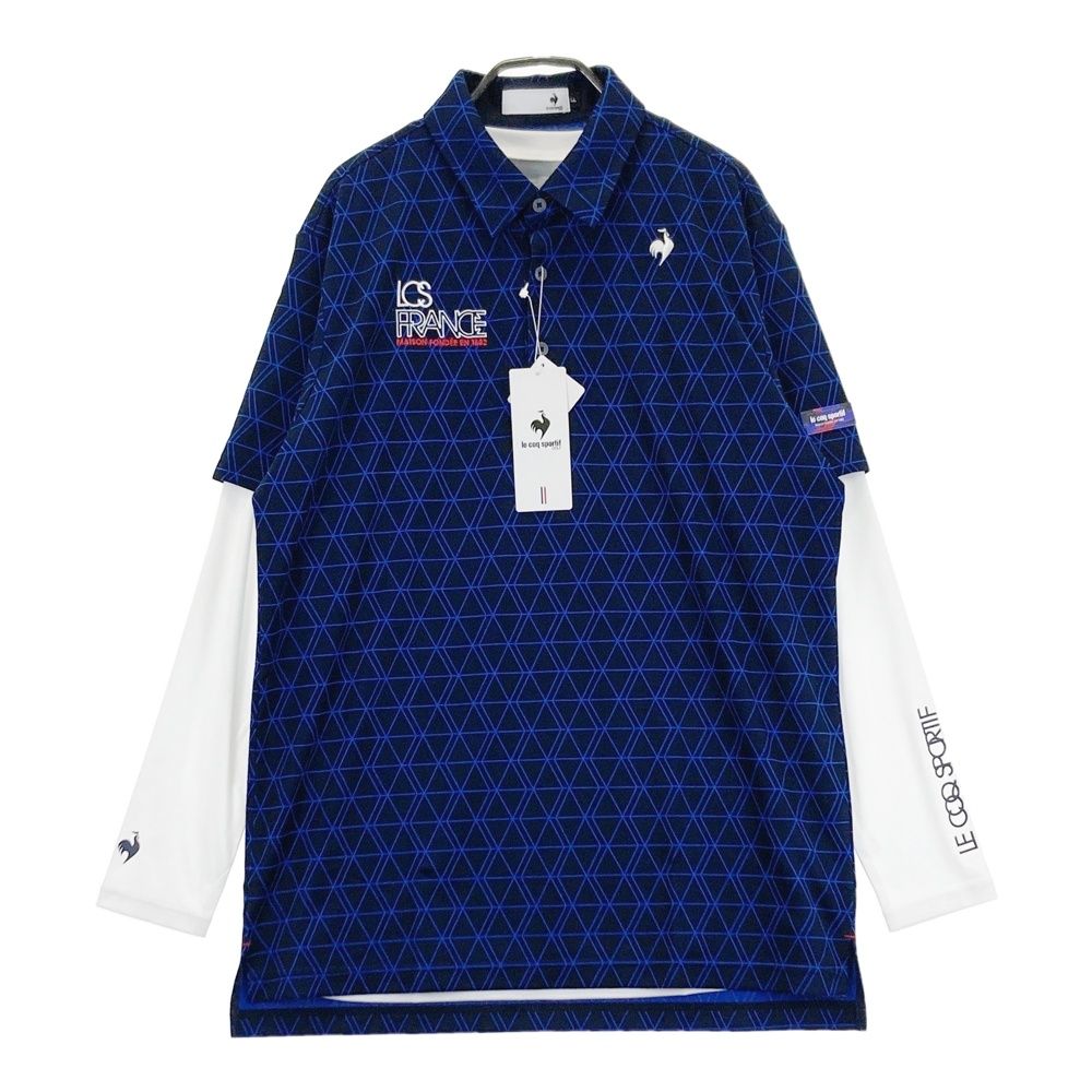 サイズ：LL LE COQ GOLF ルコックゴルフ LG5FTZ00M 2025年モデル インナー付 半袖ポロシャツ 総柄 ネイビー系 [240101581827] ゴルフウェア メンズ ストスト