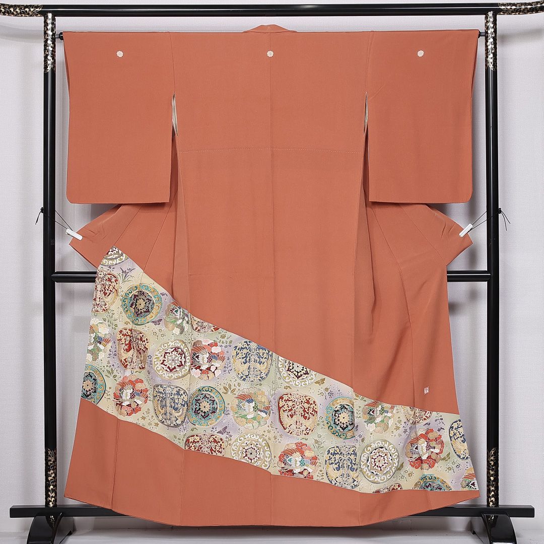 色留袖 袷 身丈158cm 裄丈65cm 正絹 Sランク 三つ紋 (剣片喰) フォーマル 広衿 Mサイズ 京友禅 作家物 落款 丸文 朱系 M4 1214-06642 21,572円