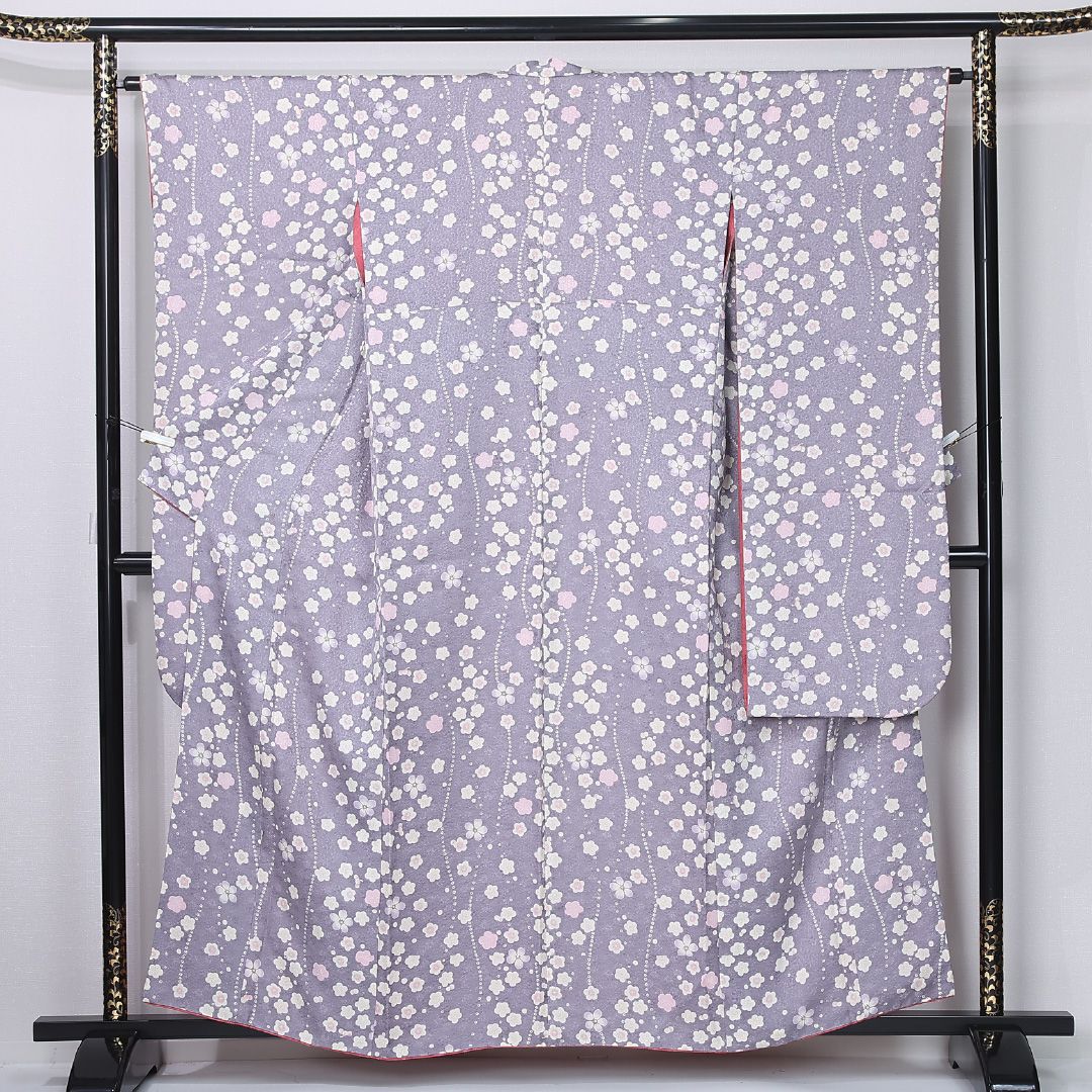 振袖 袷 身丈155cm 裄丈63cm 正絹 Sランク フォーマル 広衿 Mサイズ リバーシブル 菊 紫系 M4 1215-06701